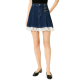 Dark Blue Denim Skirt with Lace Trim & Gold Hardware